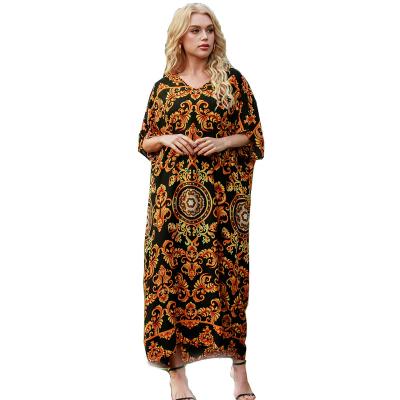 China Anti-Wrinkle Plus Size Women's Dresses Polyester V-Neck Fashion Loose Casual Dress For Party for sale