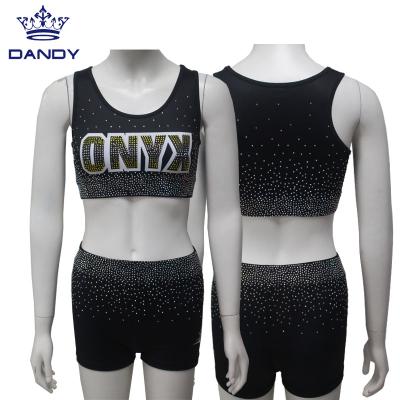 China Quick Dry Comfortable Breathable Soft Skin Contact Custom Black Dance Team Practice Wear Dancing Cheerleader Uniform Uniform for sale