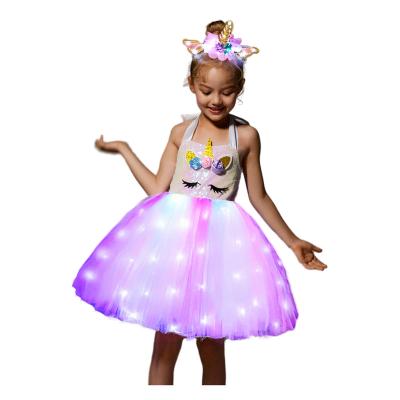 China Anti-wrinkle Halloween Costume Girls Unicorn Glitter Dress With Waterproof LED Light For Your Little Princess for sale