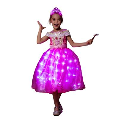 China Girl's Costume Dresses Up Princess Costume Sleeping Beauty LED Light Up Red Rose Aurora Party Kids Dress Up Christmas Santa Layered for sale