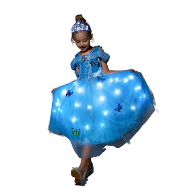 China The Other Girl Princess Cinderella Costume LED Dress Little Girl Glowing Dress Up Birthday Blue Party Dress for sale