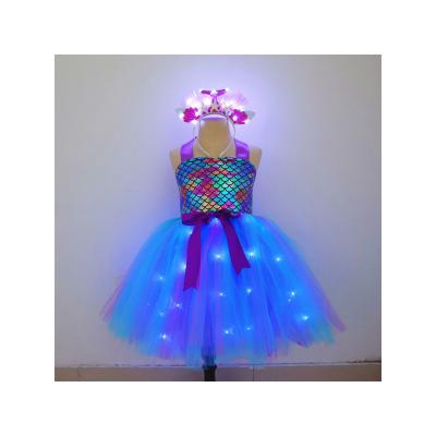 China The Other 2021 New Little Mermaid Princess LED Party Costume Cosplay Glowing Blue Dress for sale