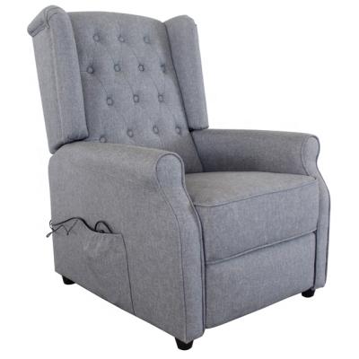 China Extendable Wingback Button Tufted Fabric Easy Push Back Recliner Chair for sale