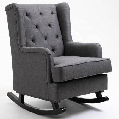 China Contemporary Linen Tufted Fabric Wingback Armchair with Rocking and Stationary Legs for sale