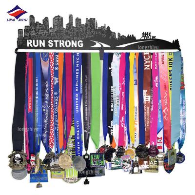 China Europe Shenzhen longzhiyu 14 years do marathon medal rack display hanger rack custom logo sports medal hanger medal-black for sale