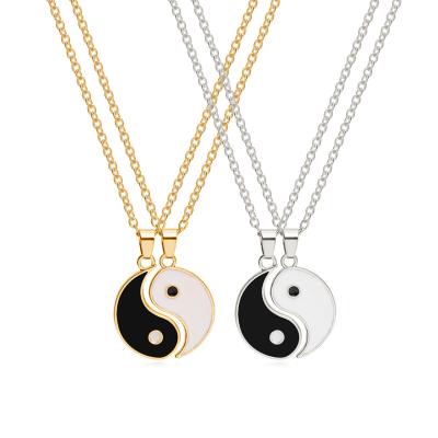 China TRENDY 2Pcs/Set Tai Chi Gossip Black White Stitching Necklace Couple Classic Personality Pendant Friendship Clavicle Chain Jewelry for sale