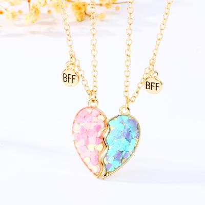 China TRENDY 2Pcs/Set 2023 Fashion Kids Girls Cute Best Friends Forever Friendship Tail Magnetic Pendant BFF Split Heart Necklace for sale