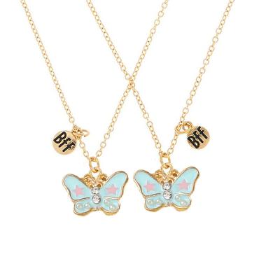 China TRENDY 2Pcs/Set Gold Plated Drop Oil Butterfly Necklace Delicate Adjustable Children Butterfly Necklace For Women Girls for sale