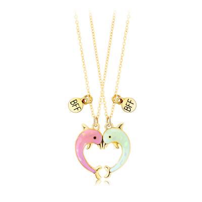 China TRENDY 2Pcs/Set 2023 Simple Candy Color Dolphin Magnetic Couple Necklace Cute Cartoon Bff Necklace Friendship For Children Hot Sale for sale