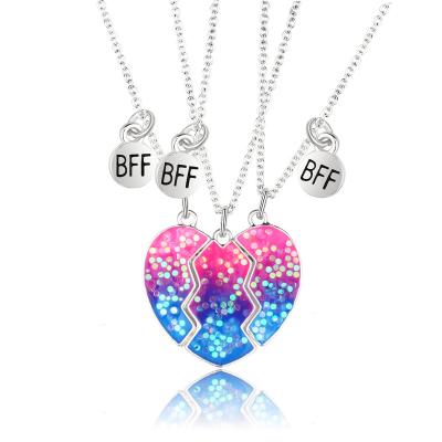 China TRENDY 3Pcs/Set New Bff Heart Pendant Necklace Cute Dolphin Broken Heart Pendant on Chains Necklace for Women Girl Jewelry Gift for sale