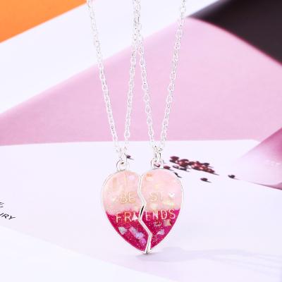 China TRENDY Magnet Pink Gradient Heart Puzzle Necklace Jewelry Best Friend Necklaces For Jewelry Couple Necklaces For Best Friends for sale