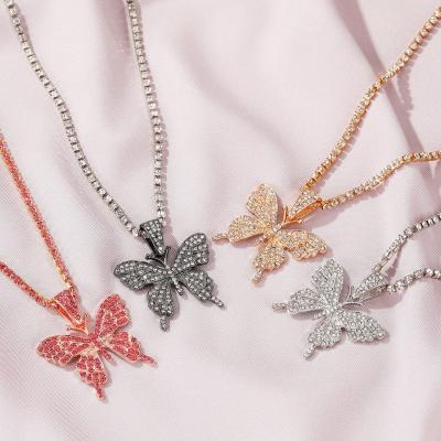 China TRENDY Gold Color Butterfly Pendant Necklace Female Shiny Crystal Clavicle Chain Fashion New Design Jewelry Party Gift for sale