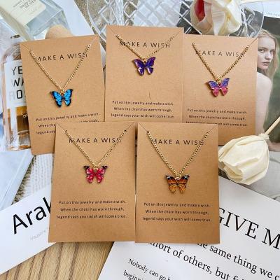 China TRENDY 2023 New Fashion Butterfly Necklace for Women Korean Vintage Colorful Pendant Gold Color Chain Necklace Jewelry Cardboard Gift for sale