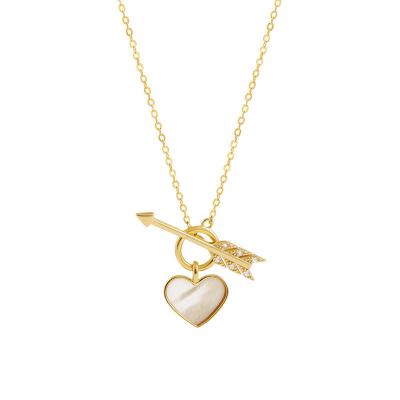 China TRENDY Ins Simple Exquisite Cupid Arrow Shell Love Heart Pendant Necklace Female Stone Crystal Clavicle Chain Neck Chains For Women for sale