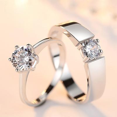 China Nickel-Free Lead-Free 2Pcs/Set Classic Engagement Ring With Square Cutting Prong Setting Female Jewelry Wedding Anniversary Rings For Women Men for sale