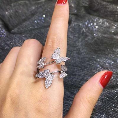 China Nickel-Free Lead-Free Popular Delicate Micro Paved Cubic Diamond Four Butterfly Open Rings Bling Crystal Rhinestone Animal Butterfly Shape Rings for sale