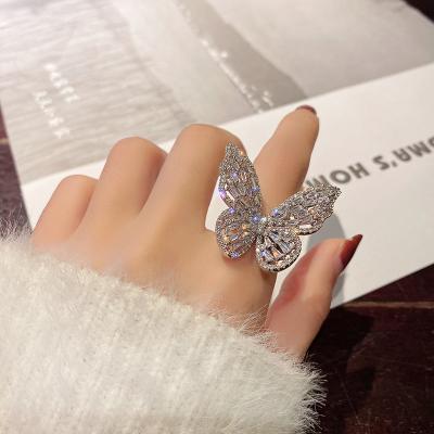 China Nickel-Free Lead-Free Fashion Korean Full Diamond Butterfly Adjustable Open Ring Inlaid Zircon Butterfly Ring For Women Jewelry Wholesale for sale