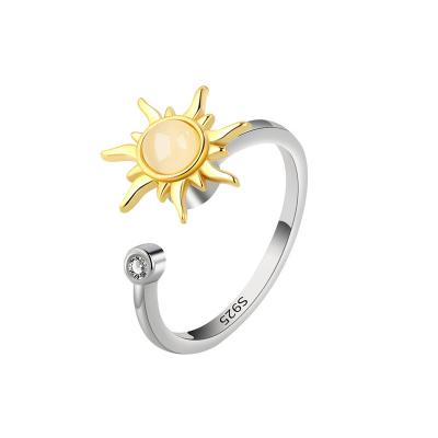 China Nickel-Free Lead-Free Wholesale Silver Plated Decompressive Rings Women Micro Insert Zircon Rotatable Sunflower Finger Ring Jewelry for sale