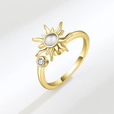 China Nickel-Free Lead-Free Wholesale Sunflower Finger Ring Crystal Zircon Rotating Flower Ring For Women Anti-stress Anxiety Fidget Spinner Ring for sale