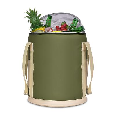 China Waterproof Coating On Customized Portable Insulated Round Beer Weekend Lunch Bag Outdoor Cold Storage Soft Bucket Reusable With Lid Cold Storage Bag for sale