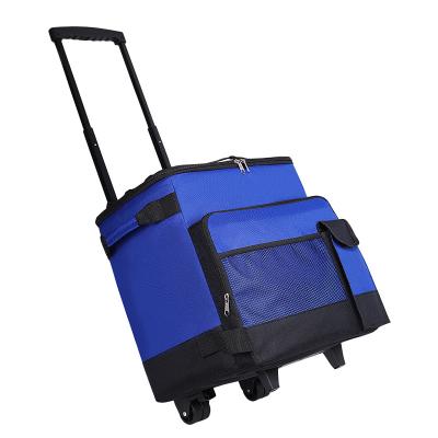 China Factory Stock 600D Oxford Cloth Large Capacity Food Insulation Picnic Trolley Cold Storage Waterproof Bag With Wheel Tie Rod Bag for sale