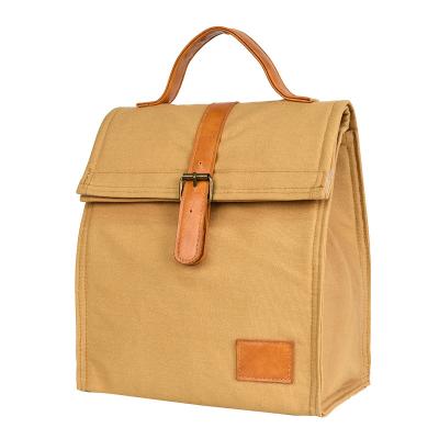 China Custom LOGO Insulated Lunch Bag Reusable Canvas Insulated Thermal Lunch Bag Women Men Work Picnic for sale