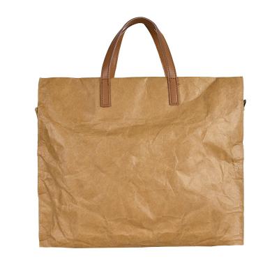 China Dupont Tyvek Paper Bag Fashion Shopping Bag Vintage PORTABLE Single PU Soft Tote Bag With Leather Handle for sale