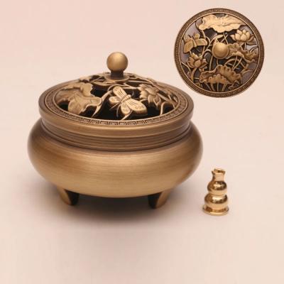 China Zen Beast Censer Xuande Stove Chinese Ancient India Three Leg Censer Burner Brass Copper Carving Incense Sandalwood Burner for sale