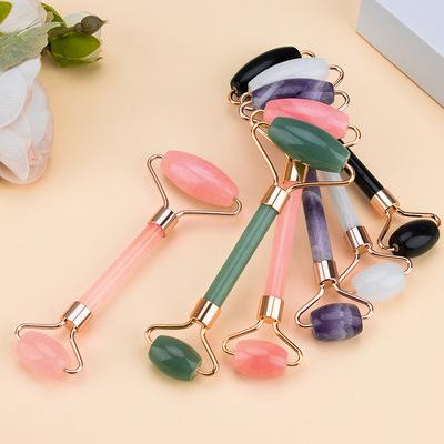 China China Real Roller Handle High Quality Rose Quartz Jade Natural Jade Roller Amazon Facial Massager for sale