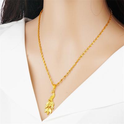 China TRENDY Vietnam Sand Gold Phoenix Brass Gold Plated Wave Chain Double Pendant Fashion Jewelry Necklace for sale