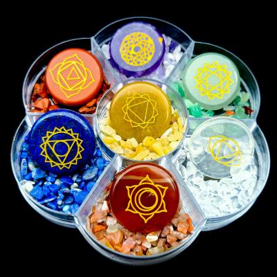 China India Crystal Agate Seven Chakra Rolling natural stone box set yoga meditation stone decoration material for sale