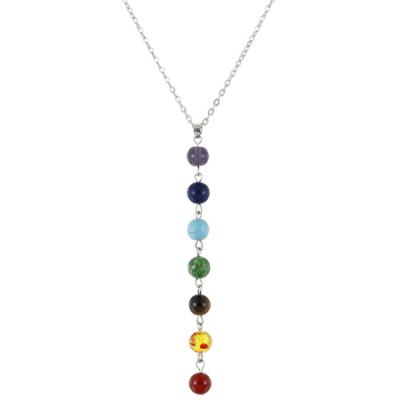 China FASHIONABLE Multicolor Yoga Seven Chakra Agate Pendant Necklace Colorful 8mm Bead Necklace for sale