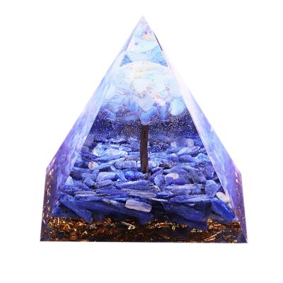 China New 7cm Blue Crystal Pyramid Home Decoration Resin India Orgone Chakra Opener for sale