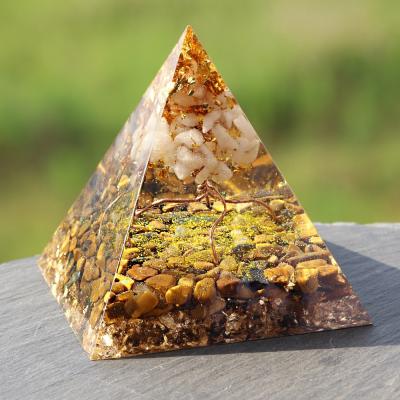 China Handmade Crystal Tree Of Life Orgone White Pyramid Of India Tiger Eye Pyramid Resin Ornaments Tiger Eye Stone Healing Orgonite for sale