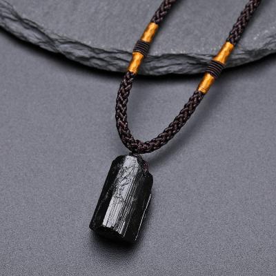 China India Fashion Crystal Gem Specimen Healing Stone Black Tourmaline Stone Pendant Necklace for sale