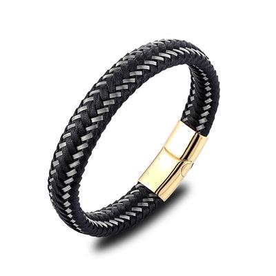 China Men Jewelry Environmental Friendly Black/Brown Braided Bracelet Stainless Steel Clasp Fashion Leather Magnetic Bracelets for sale