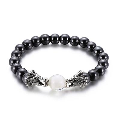 China Magnetic Black Bracelet Dragon Head White Crystal Charm Hippie Gallstone Vintage New for sale