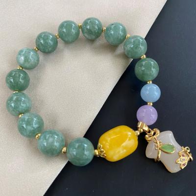 China New Vintage Environmental Friendly Crystal Gemstone Elastic Natural Burmese Jade Beads Friendship Bracelets for Women and Girls for sale