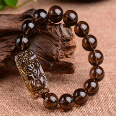 China Hot Selling Environmental Friendly Obsidian Pixiu Simple Circle Charm Bracelet 12mm Round Beads With Natural Ice Obsidian Pixiu Crystal Bracelet for sale