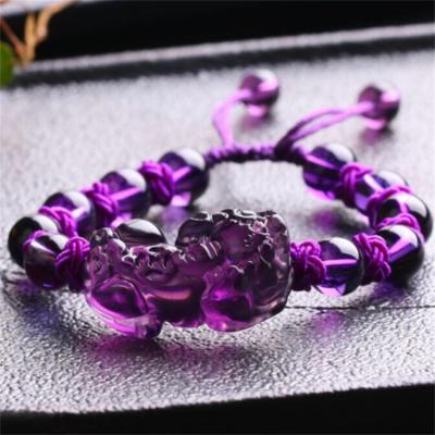 China Wholesale Pixiu Vintage Amethyst Braided Amethyst Beaded Fashion Bracelets Crystal Bracelet for sale