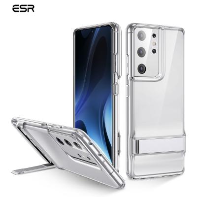 China Support Radio Charging ESR For Samsung Galaxy S21 Ultra Case Metal TPU Back Cover Slim Clear Clear Kickstand Phone Bumper for sale