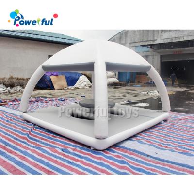 China Party Bana Inflatable Floating Party Dock Platform Inflatable Water Lounge Island With Tent for sale