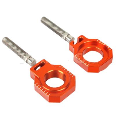 China 6061 Aluminum Alloy T6 Dirt Bike Parts Chain Adjusters Axle Blocks For KTM EXCEPT 125 250 530 for sale