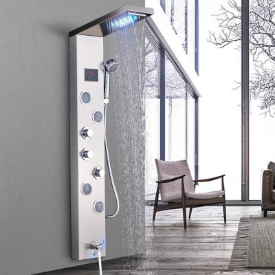 China Nickel Bathroom Shower Column Black LED Shower Panel Rainfall Shower Faucets Digital Screen 6 Modes Swept Barless Mixer Tap for sale