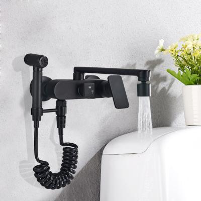 China Matte Black Wall Mounted Swivel Bidet Faucet Bathroom Bidet Faucet Mixer Taps Bathroom Bidet Faucet Mixer Taps Bathroom Bidet Faucets Bidet Spout Broom Seal Hot Cold Water Metered Mixer Taps for sale