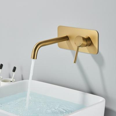 China Contemporary Brushed Gold Bathroom Basin Faucet Wall Mount Waterfall Faucet Spout Bath With Hot And Cold Water Single Lever Mixer Tap for sale