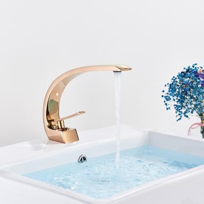 China Rose Gold Bathroom Basin Faucets Single Hole Crane Tap Stylish Bathroom Faucets Modern Brass Single Handle Basin Mixer Tap for sale