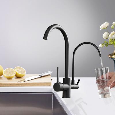 China Double Swivel Spout Matte Black Filtered Crane For Kitchen 360 Rotation Water Filtration Faucet Deck Mount Sink Mixer Tap for sale