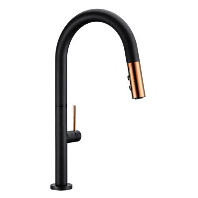 China Sense Faucets Black Rose Gold Kitchen Faucets Pull Spray 360 Rotate Single Handle Mixer Tap Kitchen Sink Mixer Tap for sale