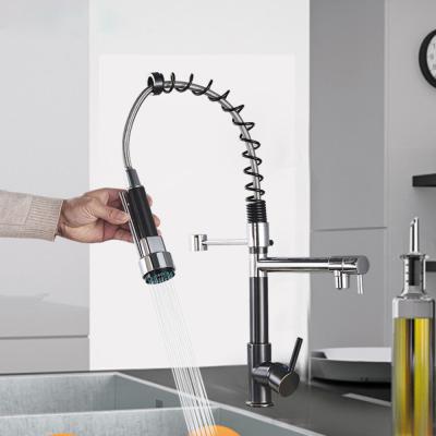 China Chrome GLOBE Kitchen Faucet Swivel Spout Double Pull Down Spring Faucet Spouts 360 Swivel Shower Kitchen Crane Hot Cold Tap Handheld Mixer for sale